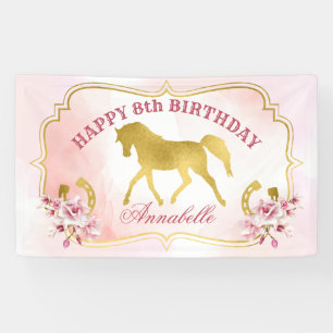 Pink and gold horse party trotting gold horse banner