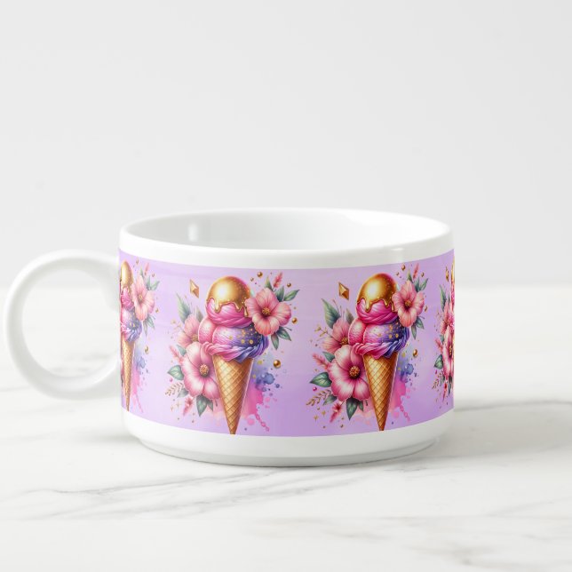 Pink and Gold Ice Cream Cone and Flowers Bowl (Right)