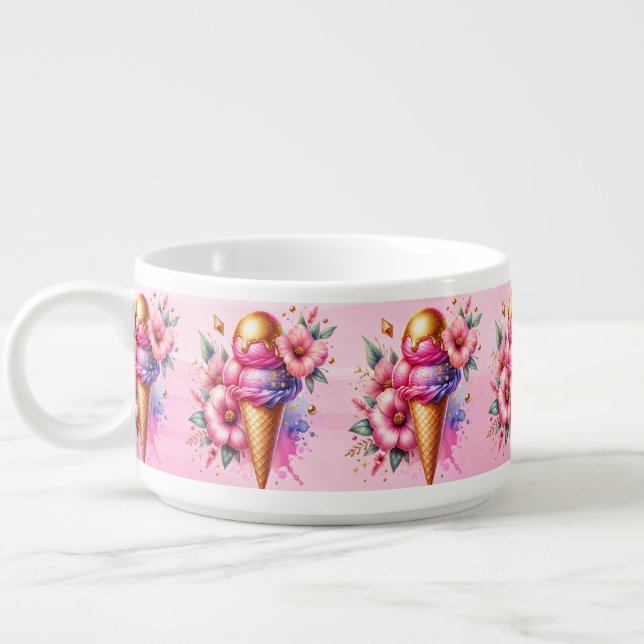 Pink and Gold Ice Cream Cone and Flowers Bowl (Right)