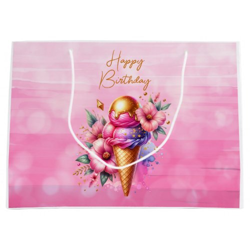 Pink and Gold Ice Cream Golden Birthday Large Gift Bag