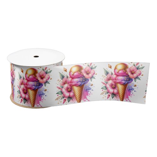 Pink and Gold Ice Cream Golden Birthday Satin Ribbon