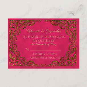 Pink and Gold Indian Wedding Response Card