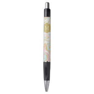 Pink and Gold Ink Marble Monogrammed Pen
