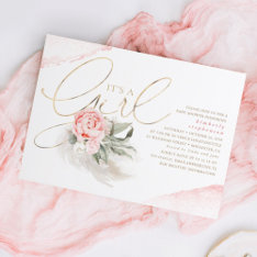 Pink And Gold Its A Girl Floral Boho Baby Shower Invitation at Zazzle