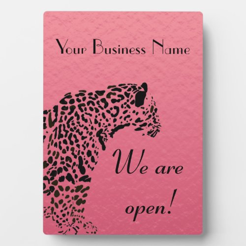 Pink and Gold Jaguar We Are Open Plaque