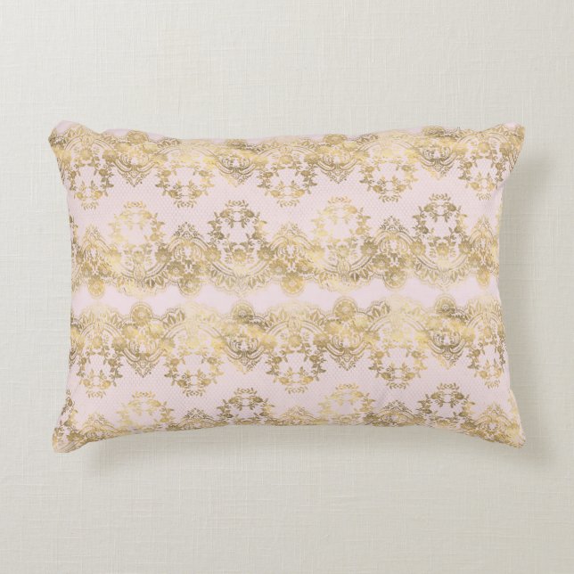 Pink and Gold Lace Accent Pillow (Front)