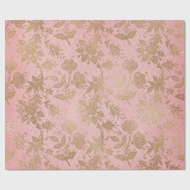 Pink and Gold Lace Gift Wrapping Paper (Flat)
