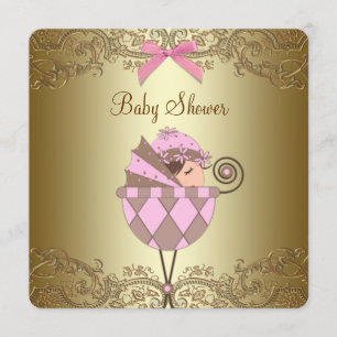 Pink and Gold Lace Girl Baby Shower Invitation