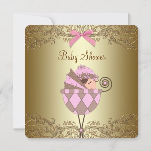 Pink Gold Lace Girl Baby Shower Invitations