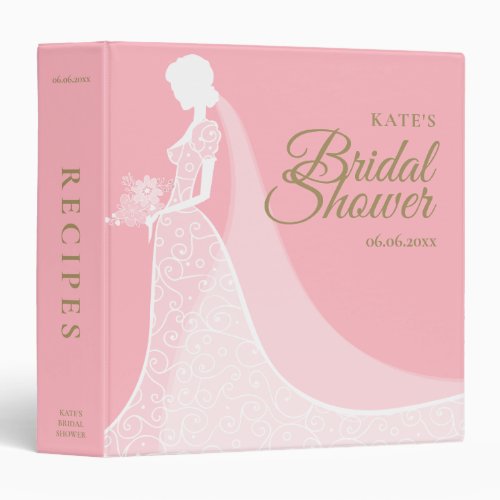 Pink and Gold Lace Gown Bridal Shower 3 Ring Binder