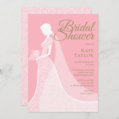 Pink and Gold  Lace Gown Bridal Shower Invitation