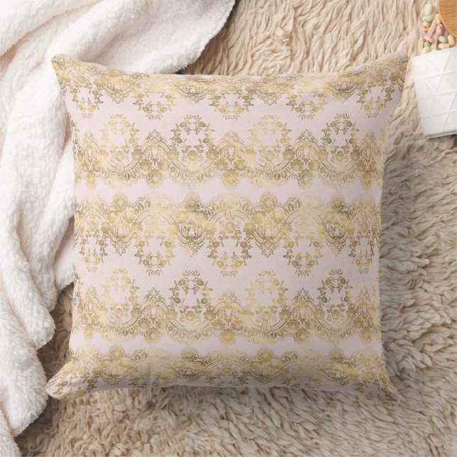 Pink and Gold Lace Throw Pillow (Blanket)