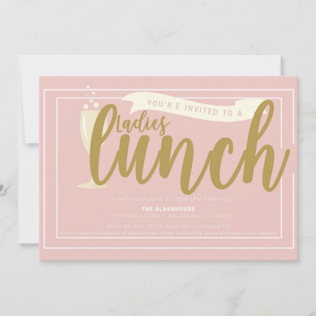 Pink and Gold Ladies Lunch Invitation (Front)