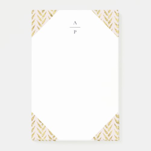 Pink and Gold Leaf Monogrammed Post_it Notes
