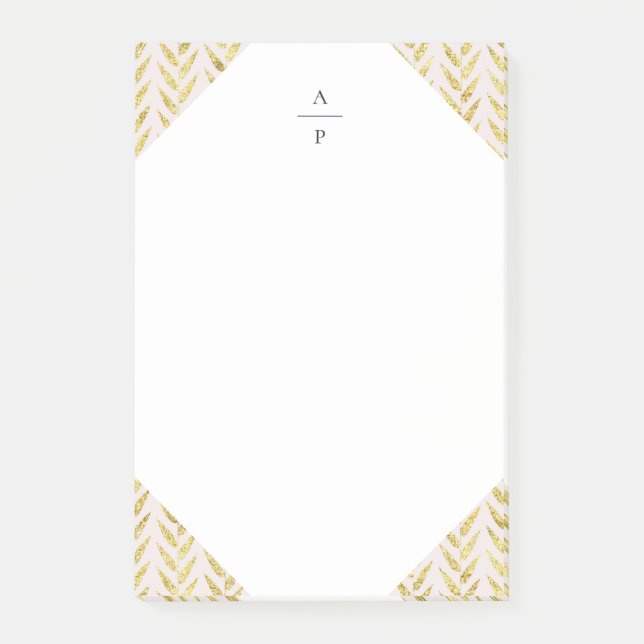 Pink and Gold Leaf Monogrammed Post-it Notes (Front)