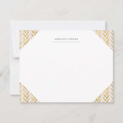 Pink and Gold Leaf Monogrammed Stationery Note Card