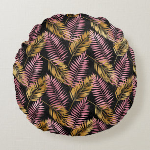 Pink and Gold Leopard Leafs Round Pillow