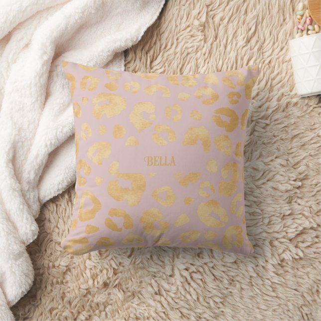 Pink and Gold Leopard Pattern Throw Pillow (Blanket)