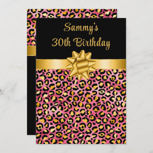 Pink and Gold Leopard Print Birthday Party Invitation