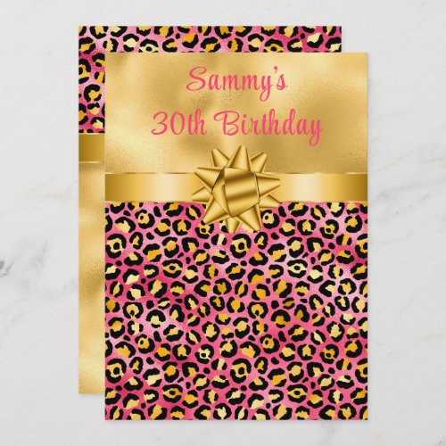 Pink and Gold Leopard Print Birthday Party Invitation