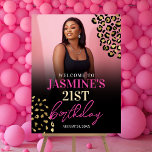Pink and Gold Leopard Print Birthday Welcome Sign<br><div class="desc">Celebrate a special birthday with this stunning welcome sign! Featuring Pink and Gold Leopard Print elements,  this welcome display is perfect for a glamorous and stylish event. Whether you are celebrating a milestone birthday or just a wonderful day,  this sign will make the event even more special.</div>