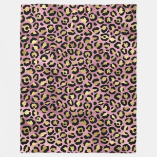 Pink and Gold Leopard Print Fleece Blanket