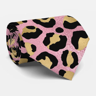 Pink and Gold Leopard Print Neck Tie