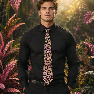 Pink and Gold Leopard Print Neck Tie