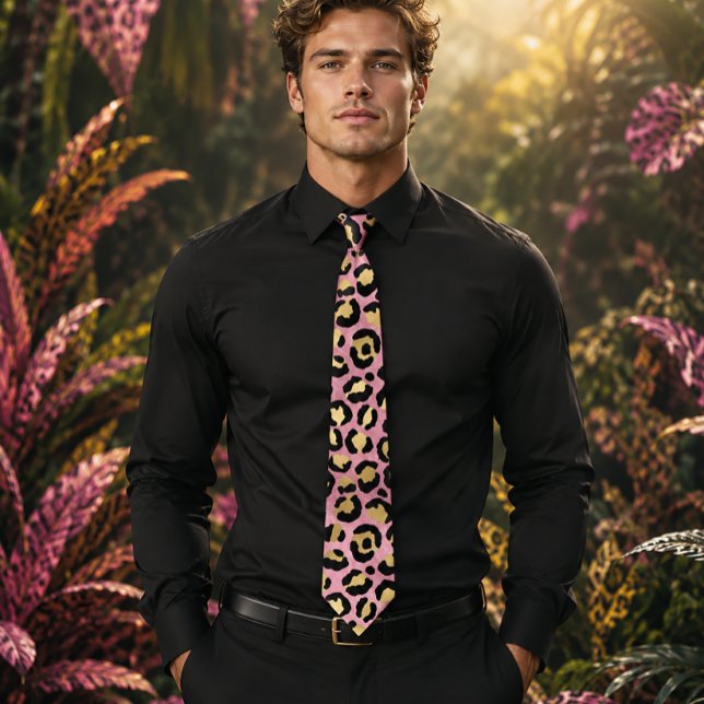 Pink and Gold Leopard Print Neck Tie (Creator Uploaded)