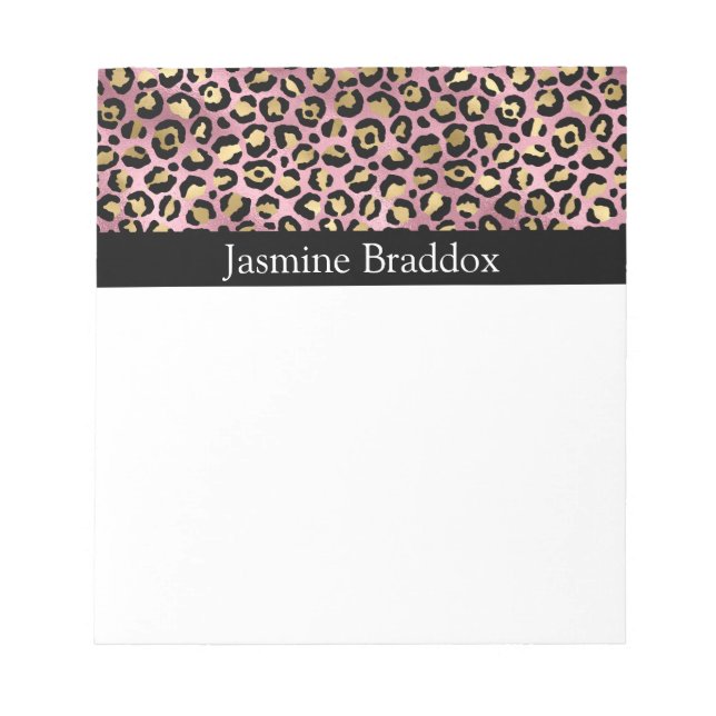 Pink and Gold Leopard Print Notepad (Front)