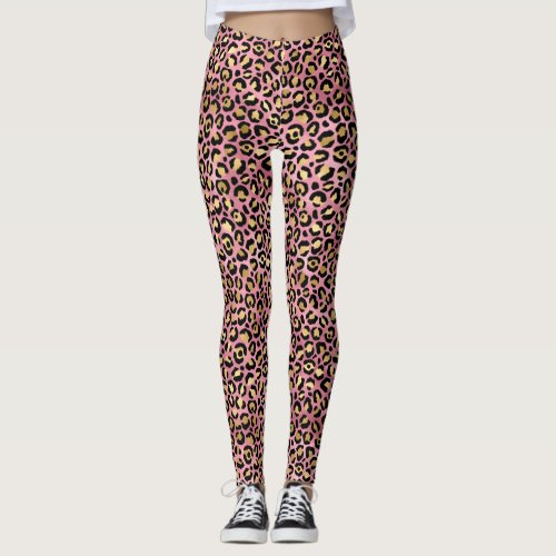 Pink and Gold Leopard Print Pattern Leggings