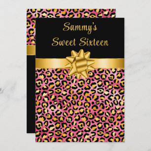 Pink and Gold Leopard Print Sweet Sixteen Invitation