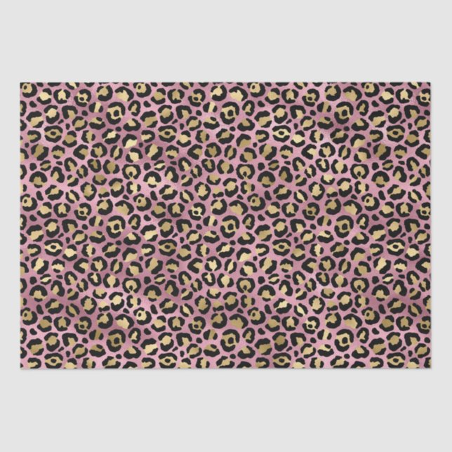 Pink and Gold Leopard Print Tissue Paper (Front)