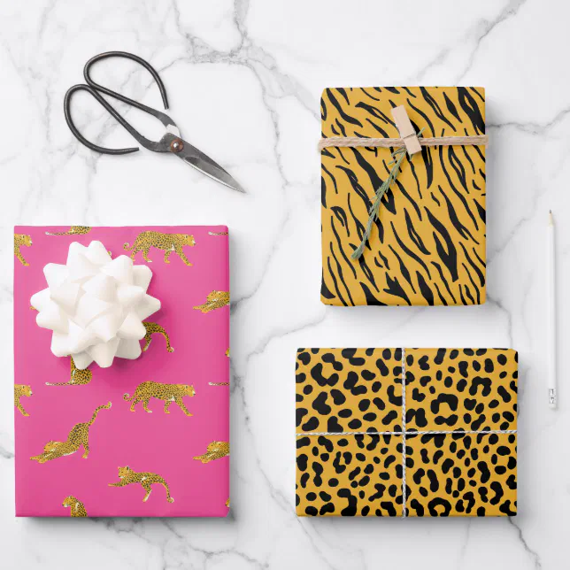 Pink and Gold Leopard Print Wrapping Paper Sheets | Zazzle