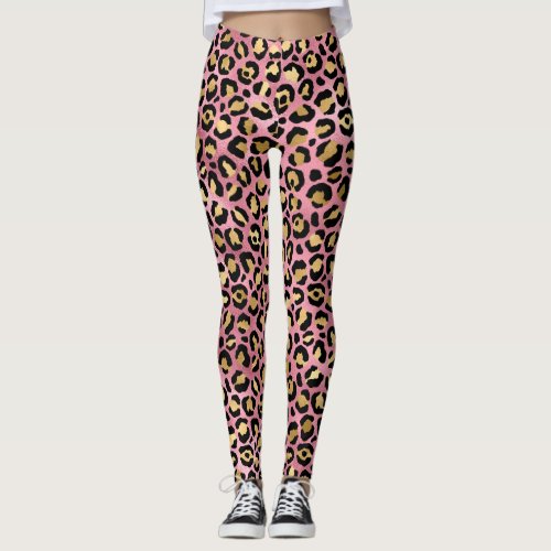 Pink and gold leopard prints leggings