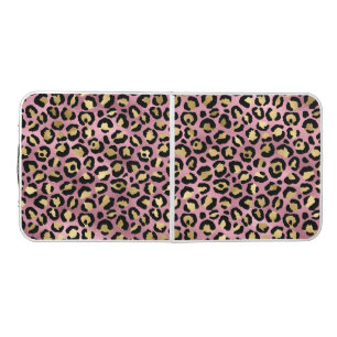 Pink and Gold Leopard Series Design 15 Beer Pong Table