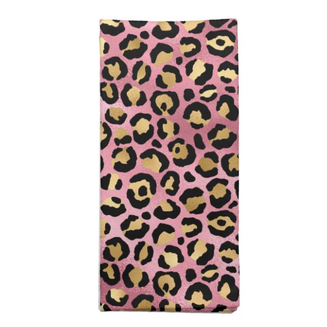 Pink and Gold Leopard Series Design 15 Cloth Napkin (Folded)