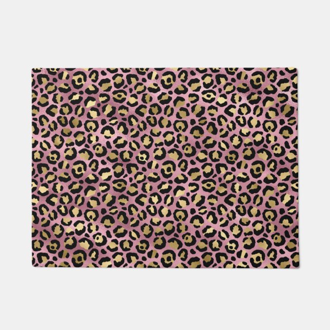 Pink and Gold Leopard Series Design 15 Doormat (Front)
