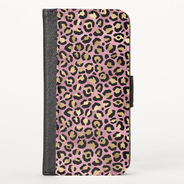 Pink and Gold Leopard Series Design 15 iPhone Wallet Case (Front)