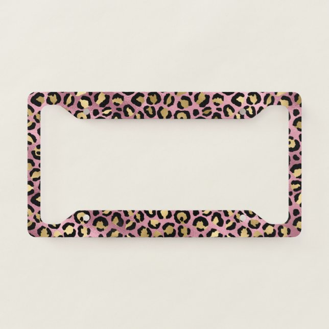 Pink and Gold Leopard Series Design 15 License Plate Frame (Front)