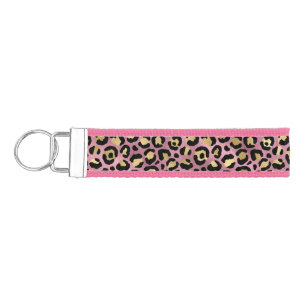 Pink and Gold Leopard Series Design 15 Wrist Keychain