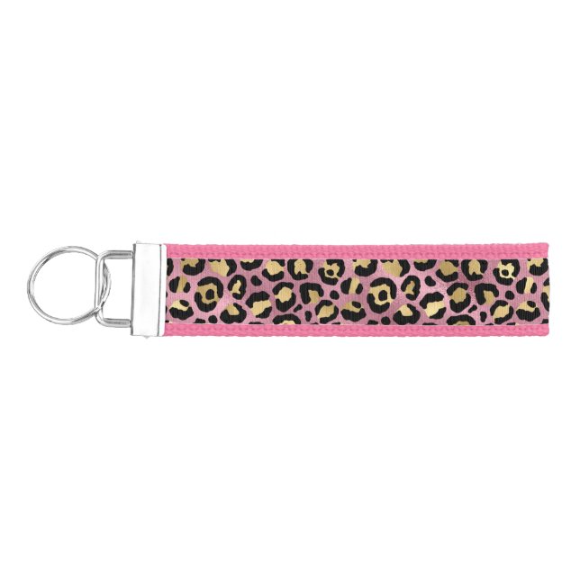 Pink and Gold Leopard Series Design 15 Wrist Keychain (Keys on Left)