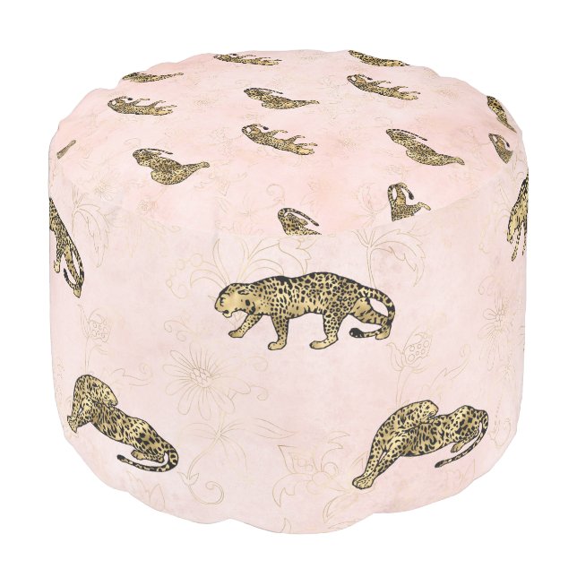 Pink and Gold Leopard Series Design 18  Pouf (Angled Front)