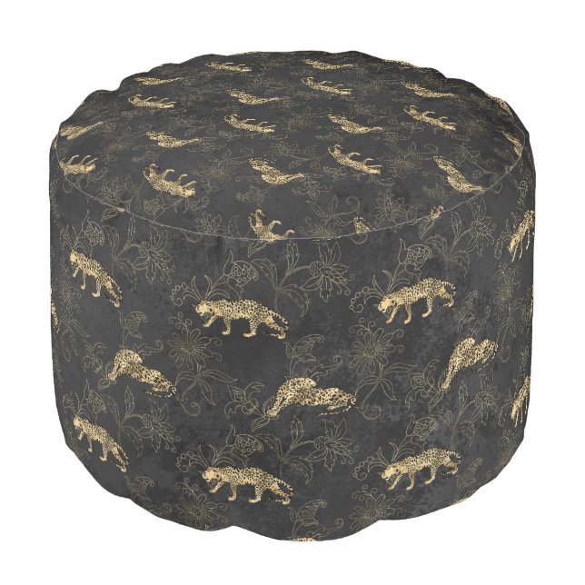 Pink and Gold Leopard Series Design 5 Pouf (Angled Front)