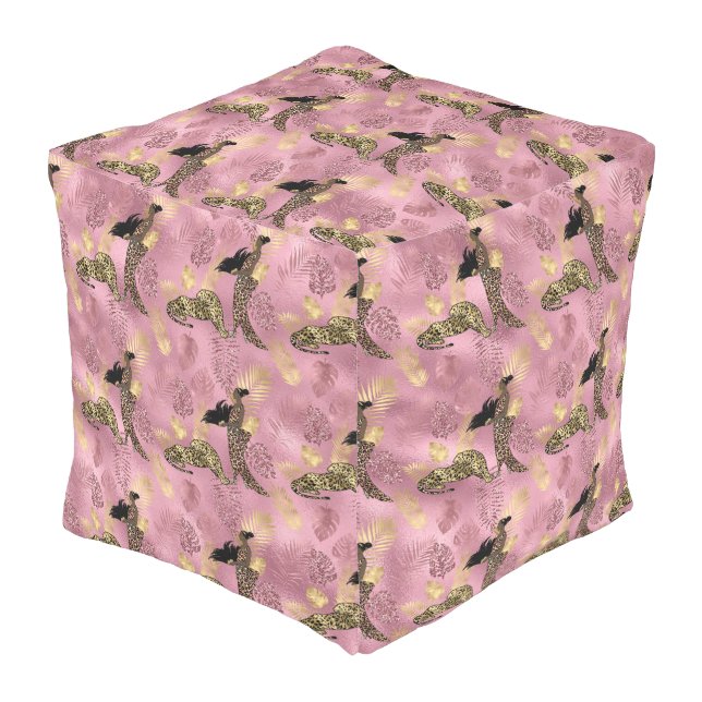 Pink and Gold Leopard Series Design 7 Outdoor Pouf (Angled Front)