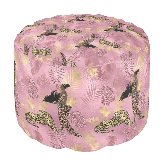 Pink and Gold Leopard Series Design 7  Pouf (Angled Front)