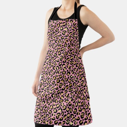Pink and Gold Leopard Spot Pattern Apron