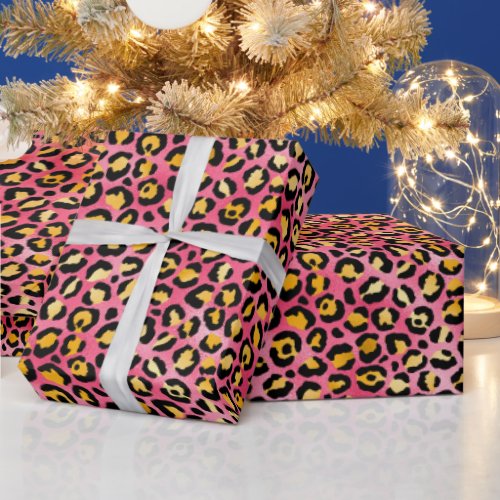 Pink and Gold Leopard Spots Wrapping Paper