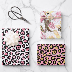 Pink and Gold Leopard Wrapping Paper Sheets