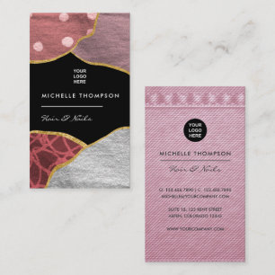 Pink and Gold Linen Fabric Business Card